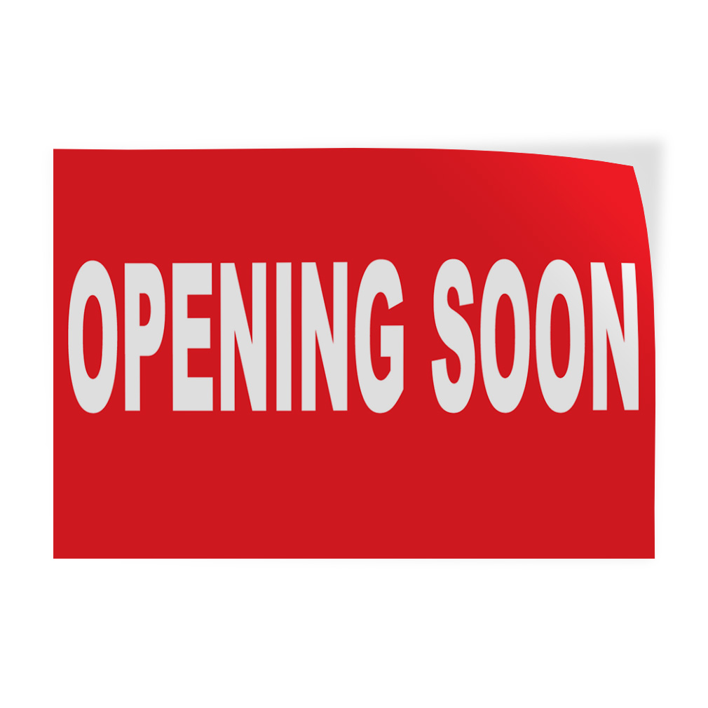 Decal Stickers Opening Soon Red Background Vinyl Store Sign Label Business