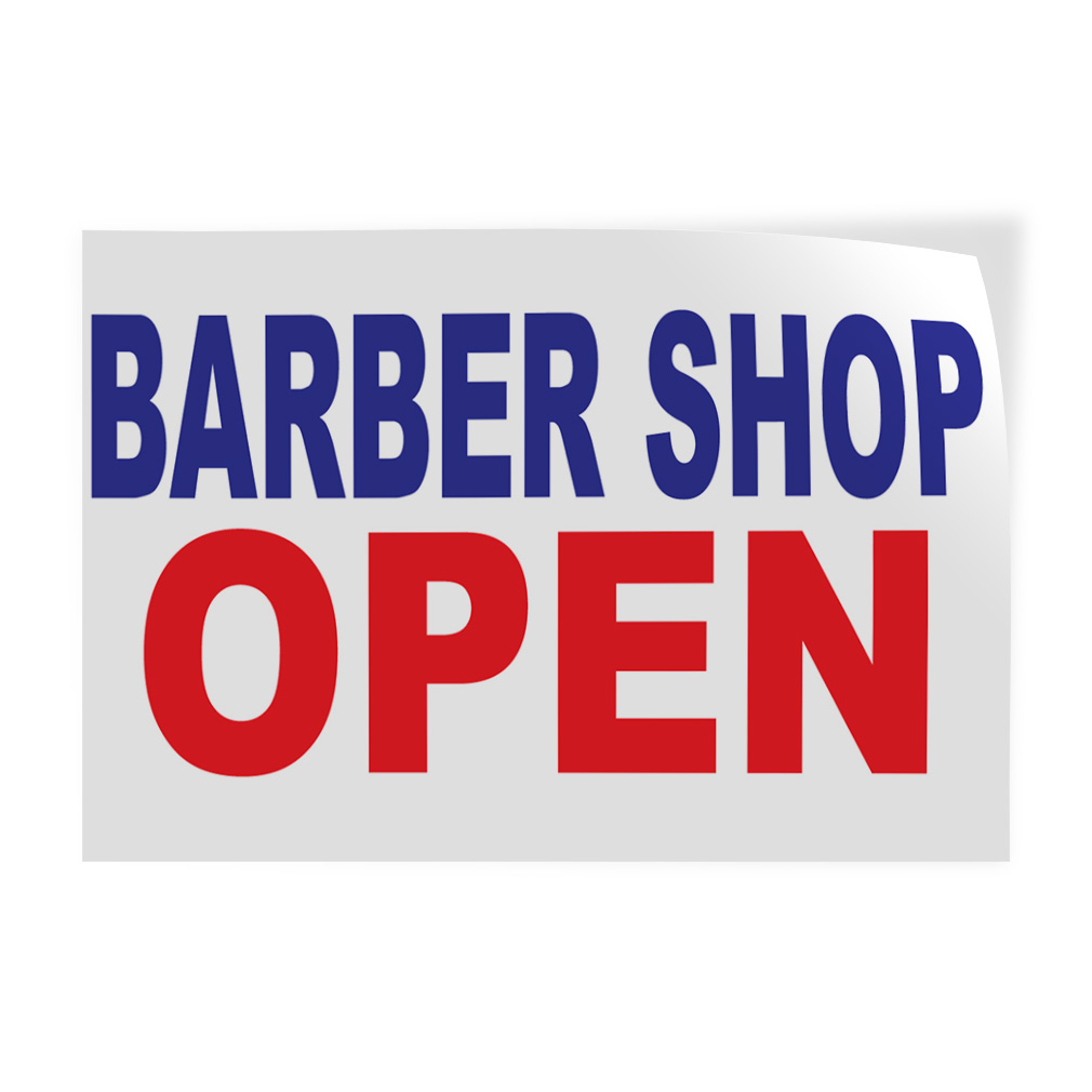 Decal Stickers Barber Shop Open Blue Red Vinyl Store Sign Label Business