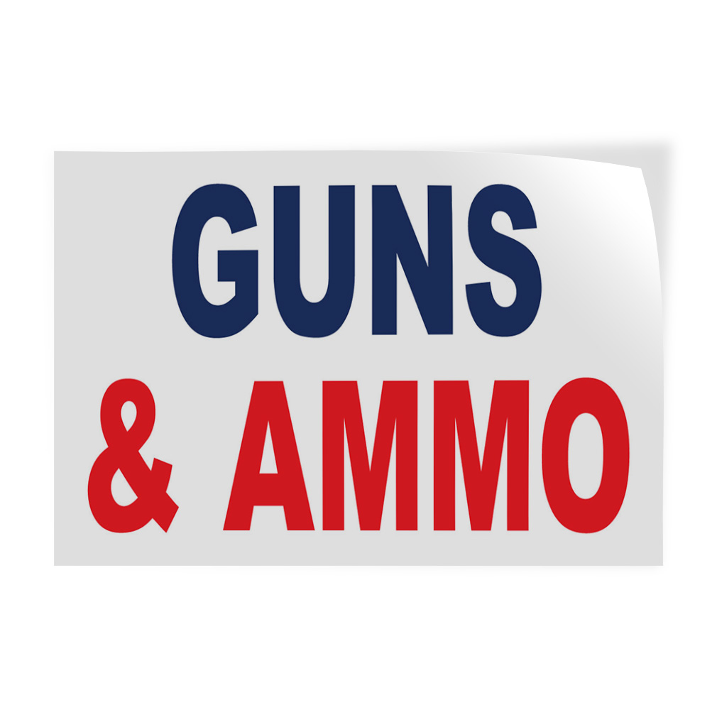 Decal Stickers Guns Ammo Blue Red Vinyl Store Sign Label Industrial & Craft