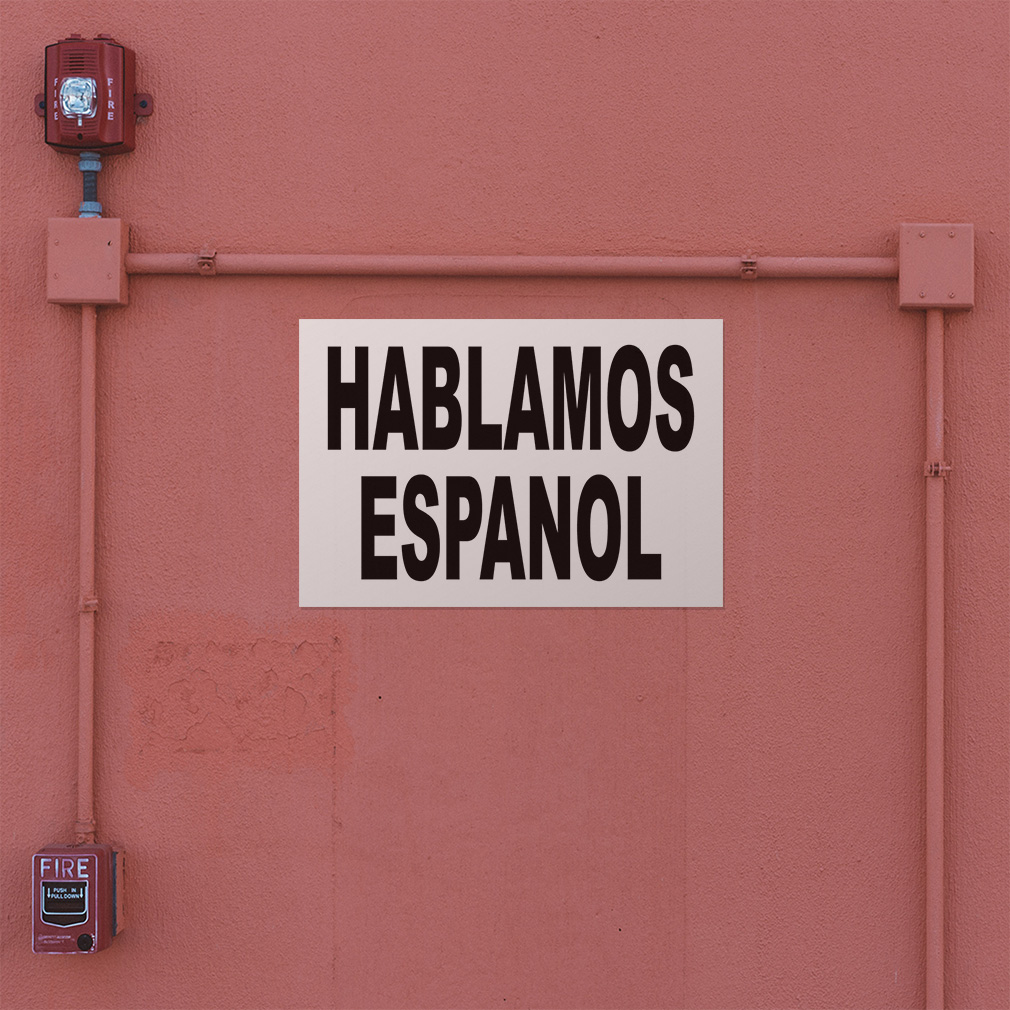 Decal Stickers Hablamos Espanol Black Vinyl Store Sign Label Foreign