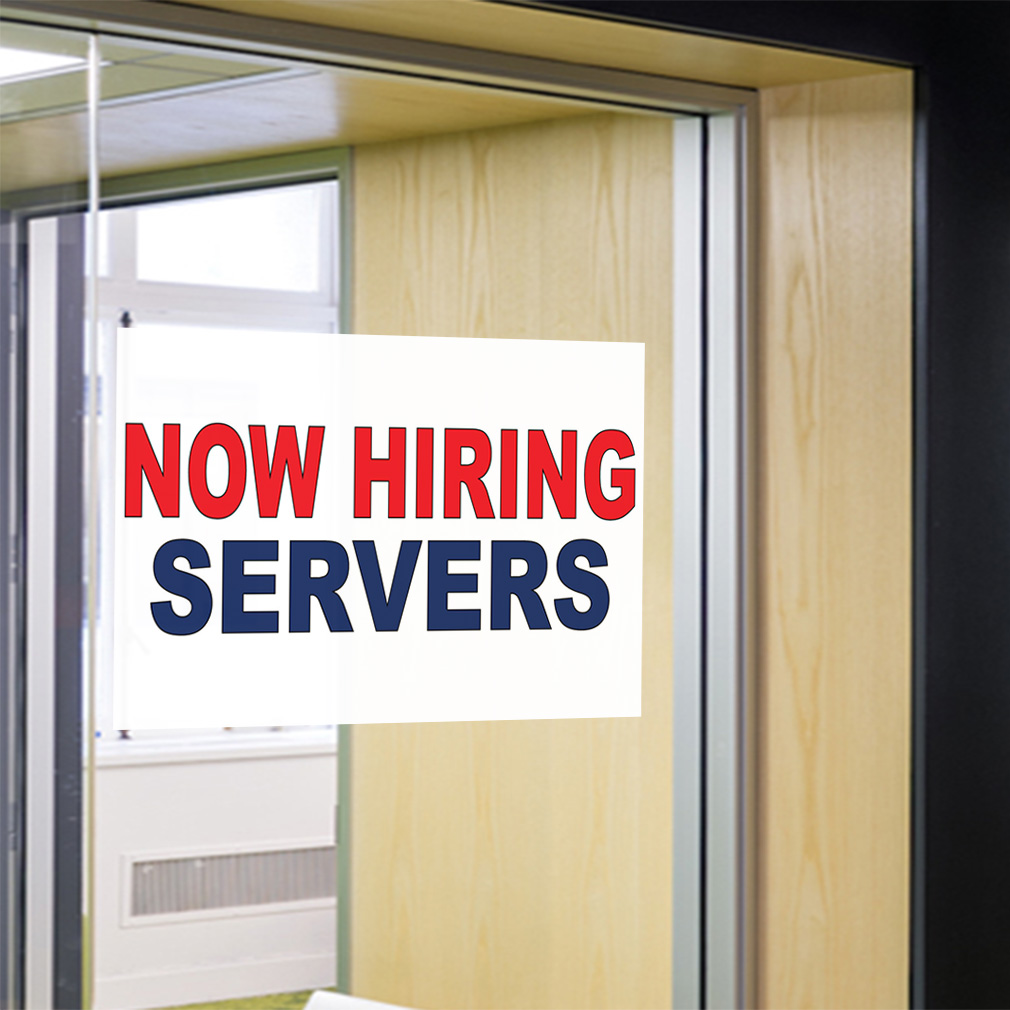 Decal Stickers Now Hiring Servers Red Blue Vinyl Store Sign Label 