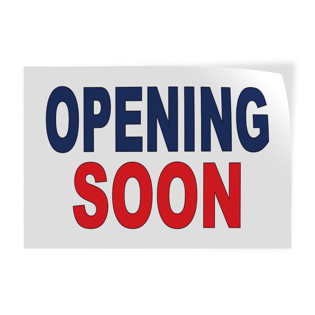 Decal Stickers Opening Soon Blue Red Vinyl Store Sign Label Business