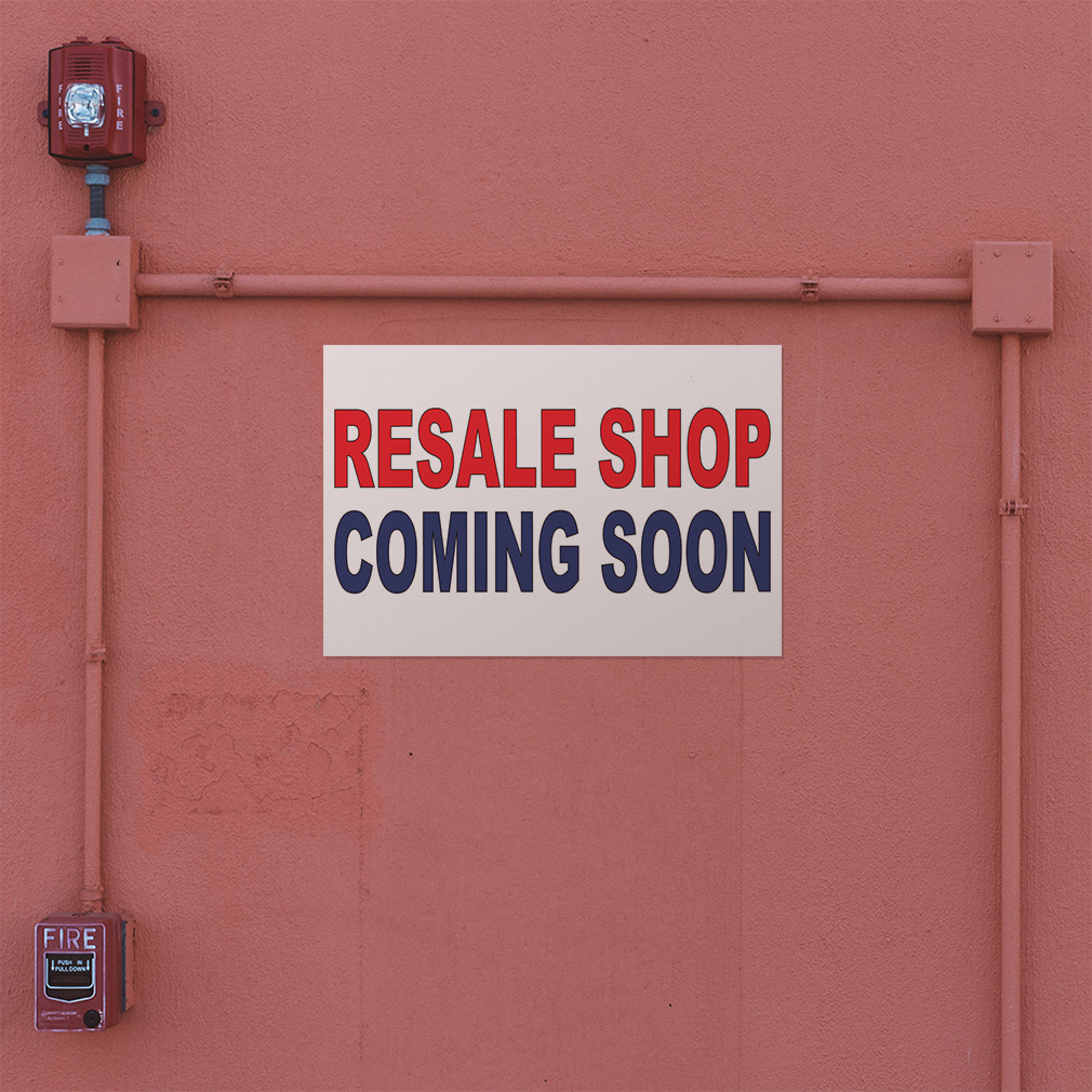 Decal Stickers Resale Shop Coming Soon Red Blue Vinyl Store Sign Label