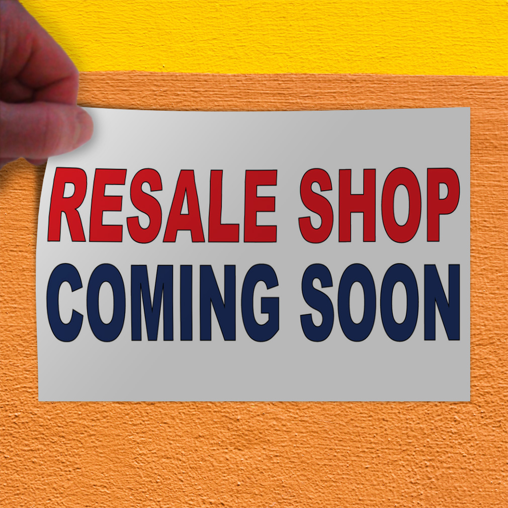 Decal Stickers Resale Shop Coming Soon Red Blue Vinyl Store Sign Label