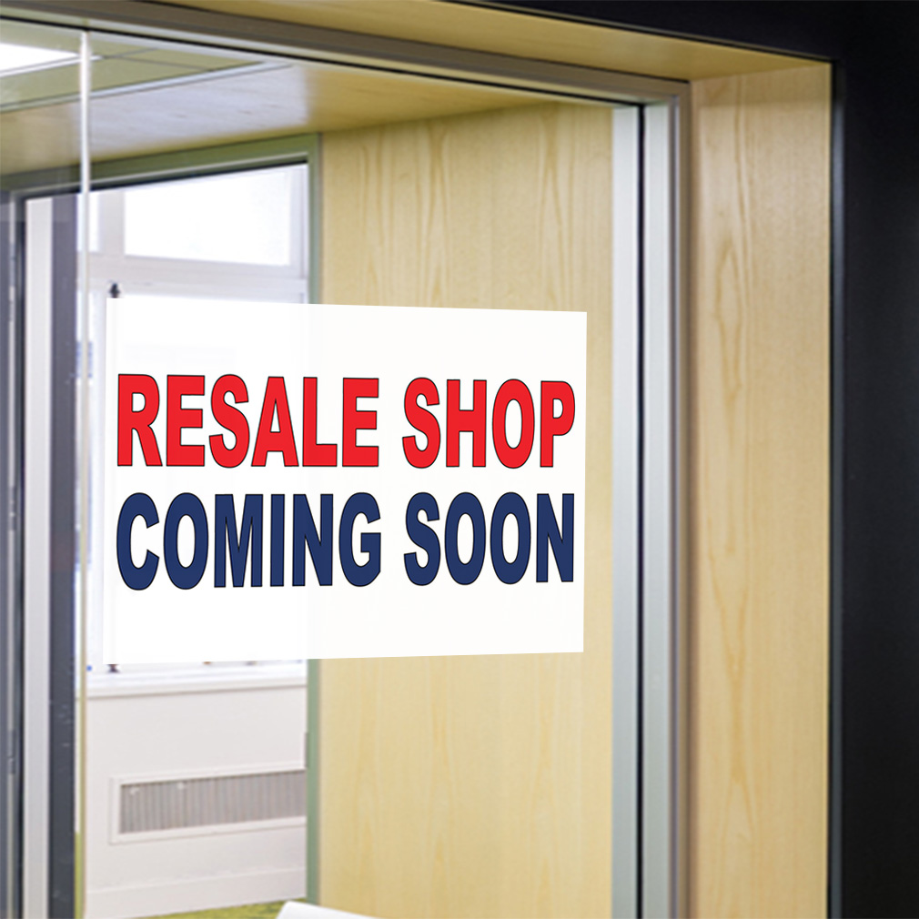 Decal Stickers Resale Shop Coming Soon Red Blue Vinyl Store Sign Label