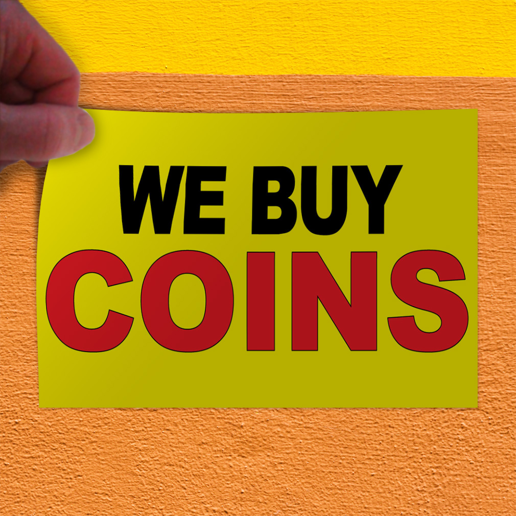 Decal Stickers We Buy Coins Yellow Background Black Red Vinyl Store ...